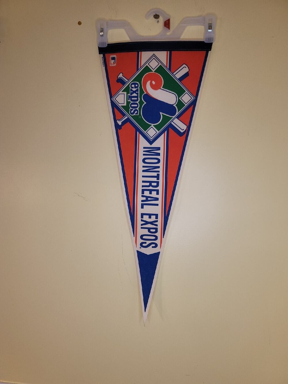 Vintage 80s Montreal Expos Single Stripe Crossed Bats 30x12 Pennant